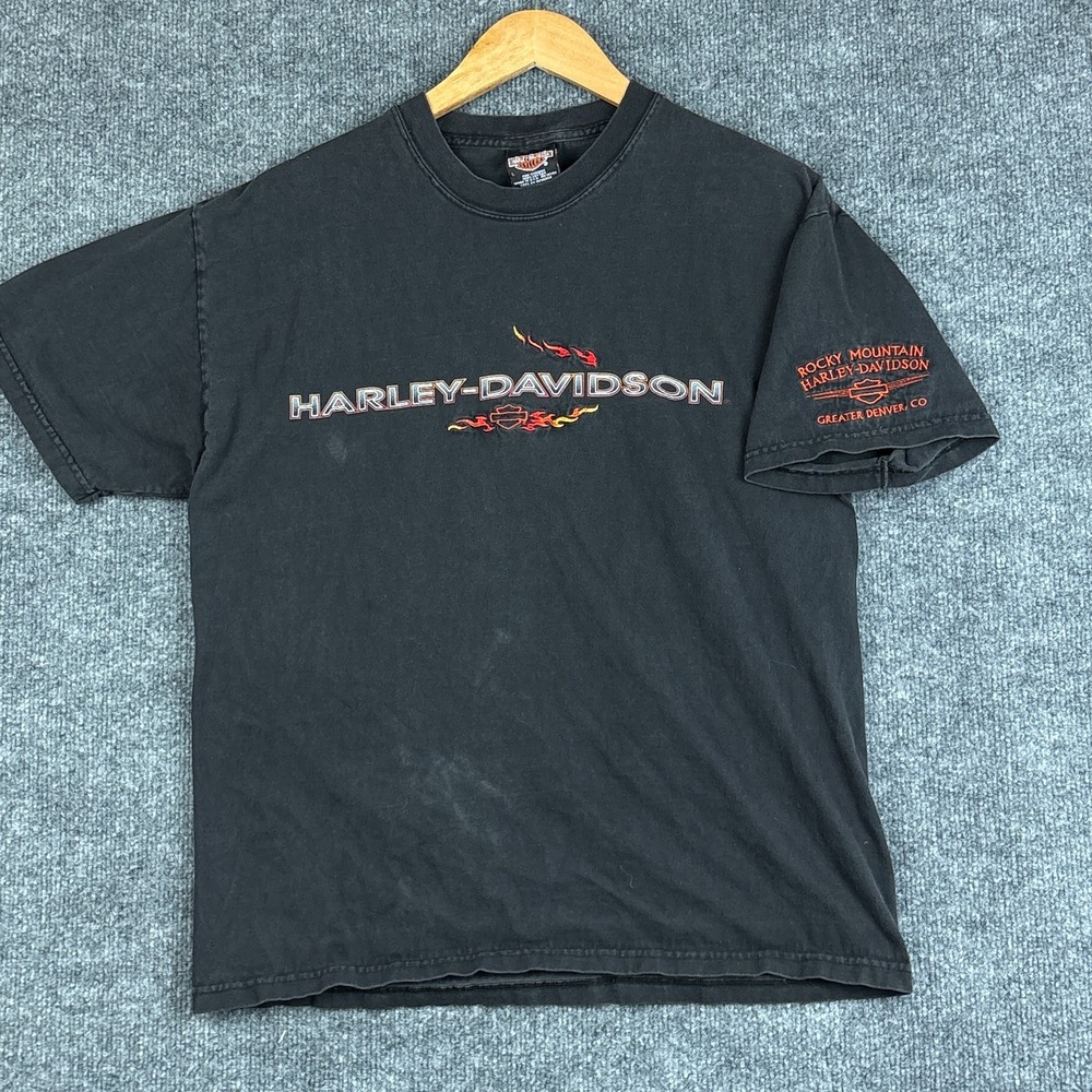 VTG Harley Davidson Rocky Mountain Large T-Shirt Custom Embroidered Faded